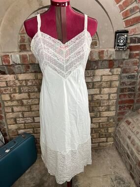 negligee slip Vintage white nightgown sheer lace bust